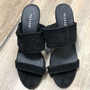 Black faux suede sandals heels size 9